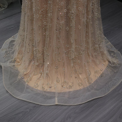 Green Long Sleeves Sage Green Spaghetti Strap Evening Gown — Arabic Luxury 2026 — Riviera Couture GCC Luxury Evening Gown