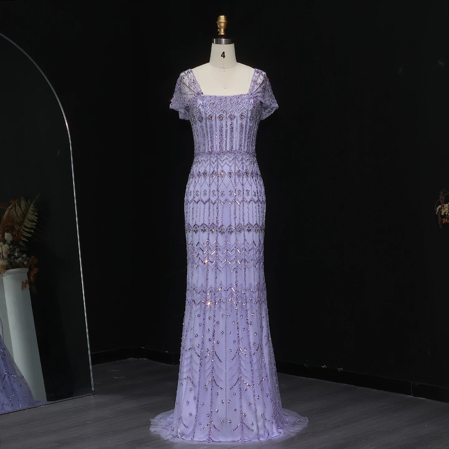 Champagne Burgundy Mermaid Evening Gown with Cap Sleeve — Dubai Arabic Luxury — Riviera Couture GCC Luxury Evening Gown
