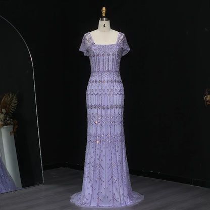 Champagne Burgundy Mermaid Evening Gown with Cap Sleeve — Dubai Arabic Luxury — Riviera Couture GCC Luxury Evening Gown