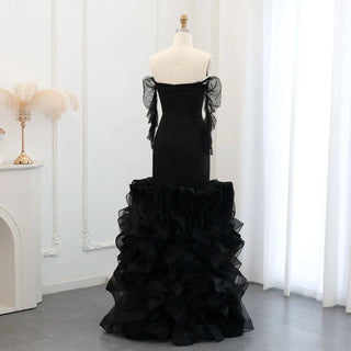 Custom Made Off Shoulder Black Evening Dress - Riviera Couture