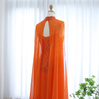 Orange Strapless Gown with Beadwork - Riviera Couture