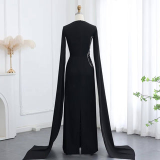 Black Long Sleeve Gown with Cape Sleeves - Riviera Couture