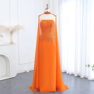 Orange Strapless Gown with Beadwork - Riviera Couture