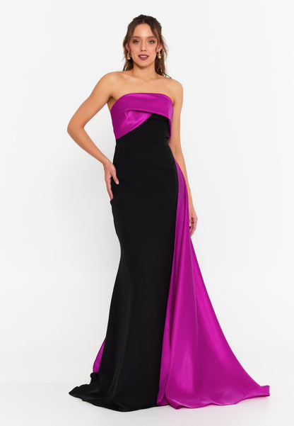 Fuchsia Salma Dress - Black and Fuschia luxury evening dress by Riviera Couture