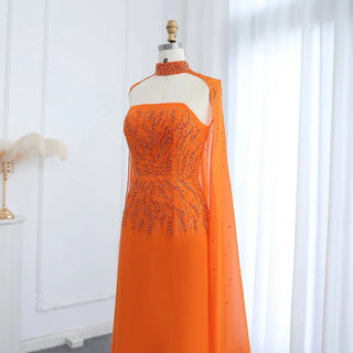 Orange Strapless Gown with Beadwork - Riviera Couture