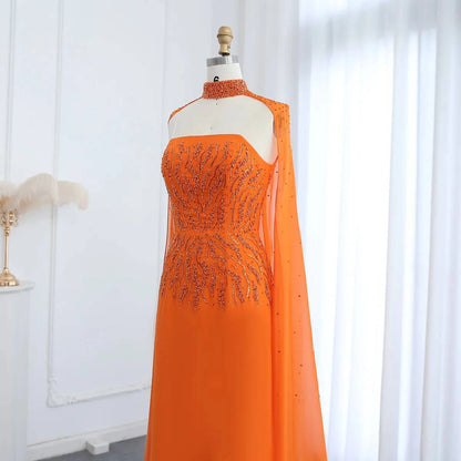 Orange Strapless Gown with Beadwork - Riviera Couture