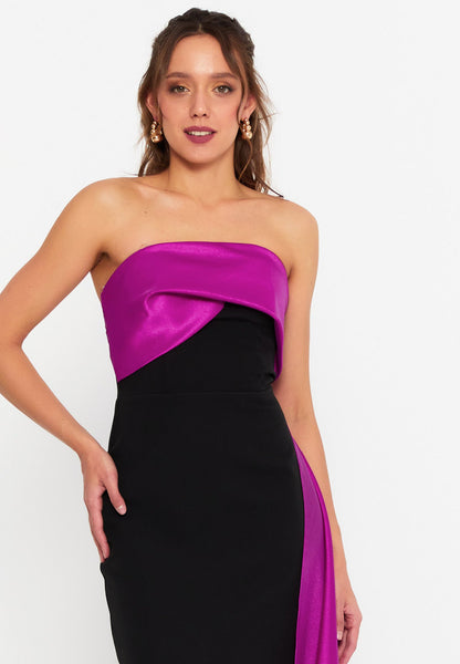 Fuchsia Salma Dress - Black and Fuschia luxury evening dress by Riviera Couture