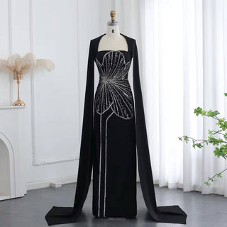 Black Long Sleeve Gown with Cape Sleeves - Riviera Couture