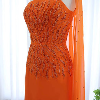 Orange Strapless Gown with Beadwork - Riviera Couture