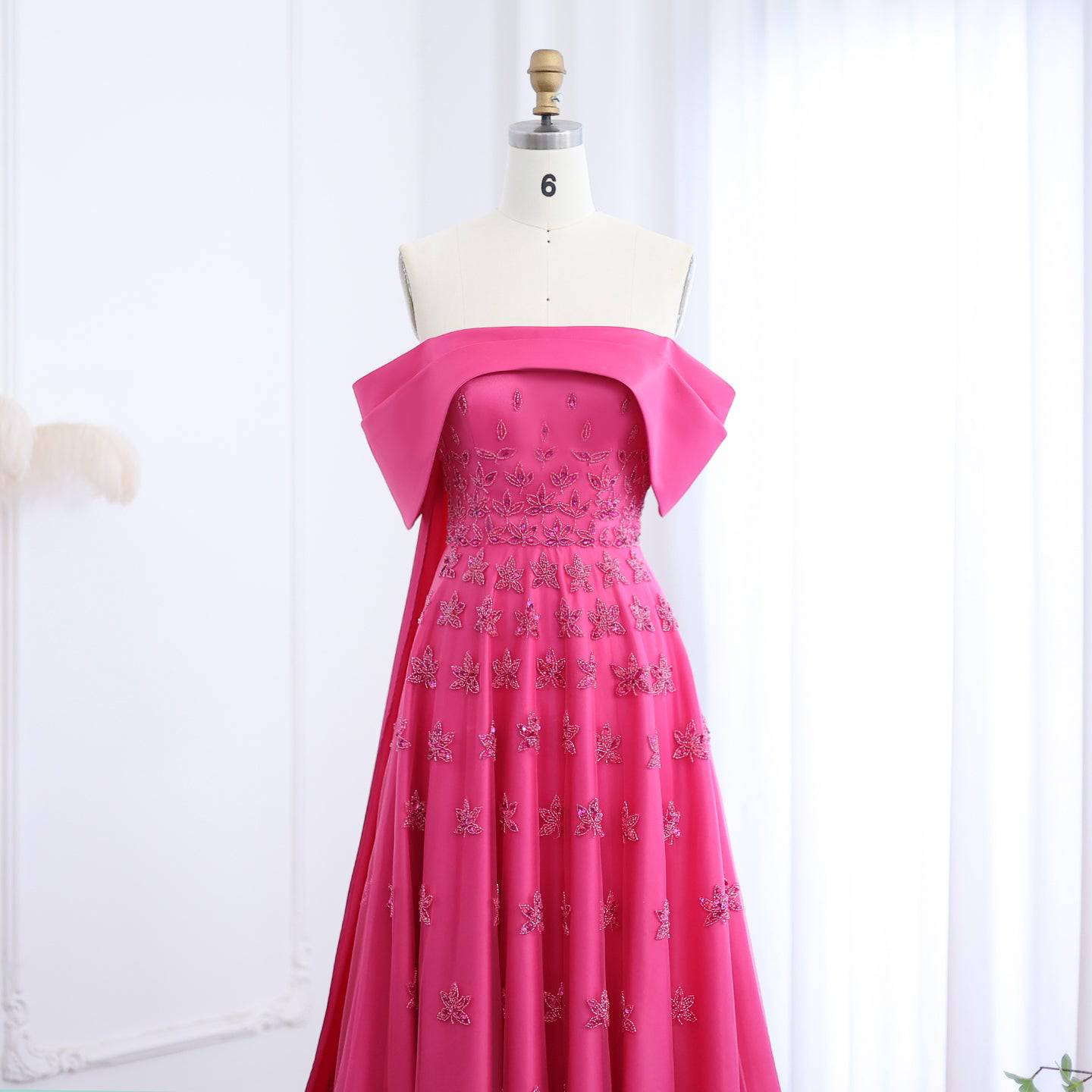 Pink Satin Evening Dress with Cape - Riviera Couture