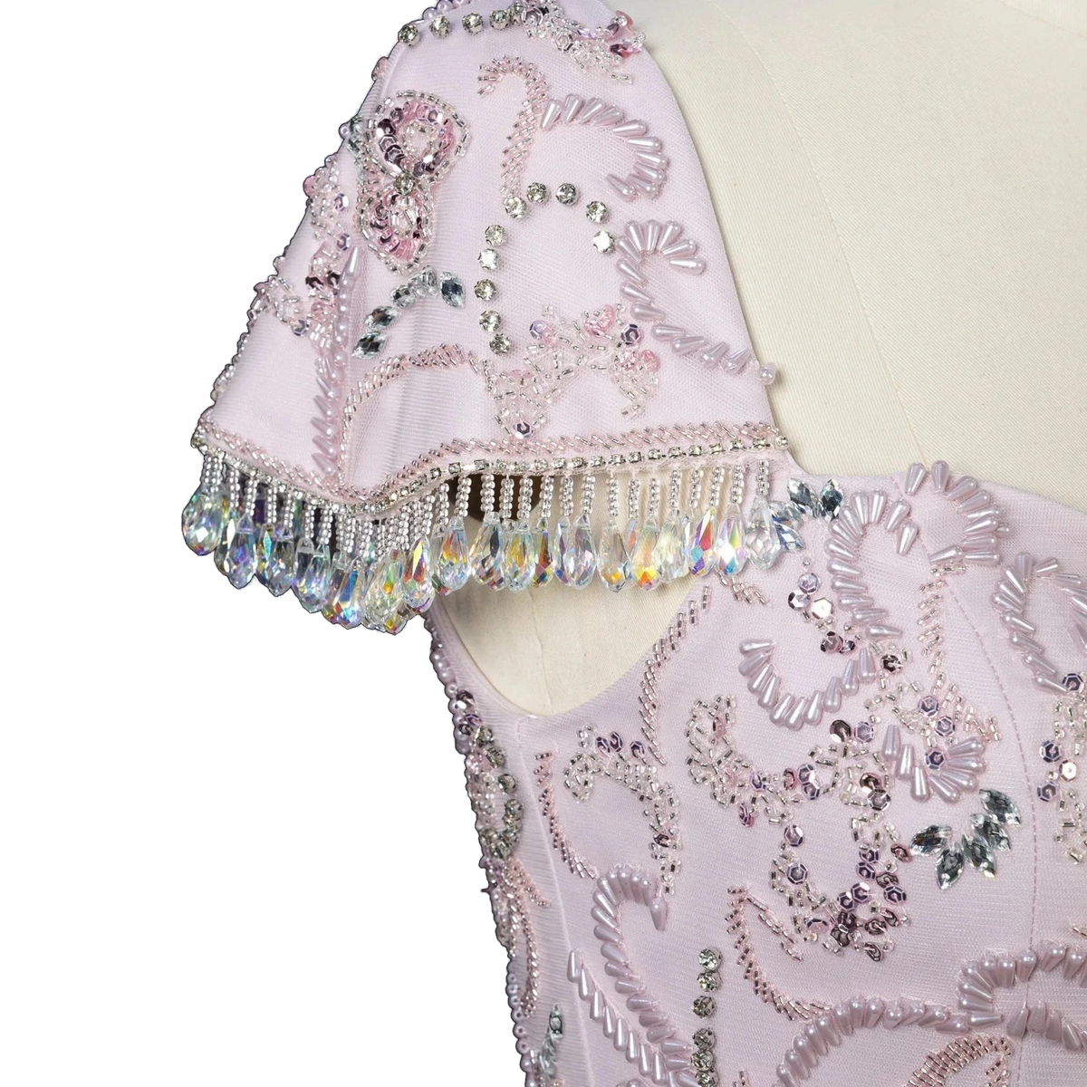 The Thuraya – crystal beaded cape sleeve mermaid evening gown | Riviera Couture