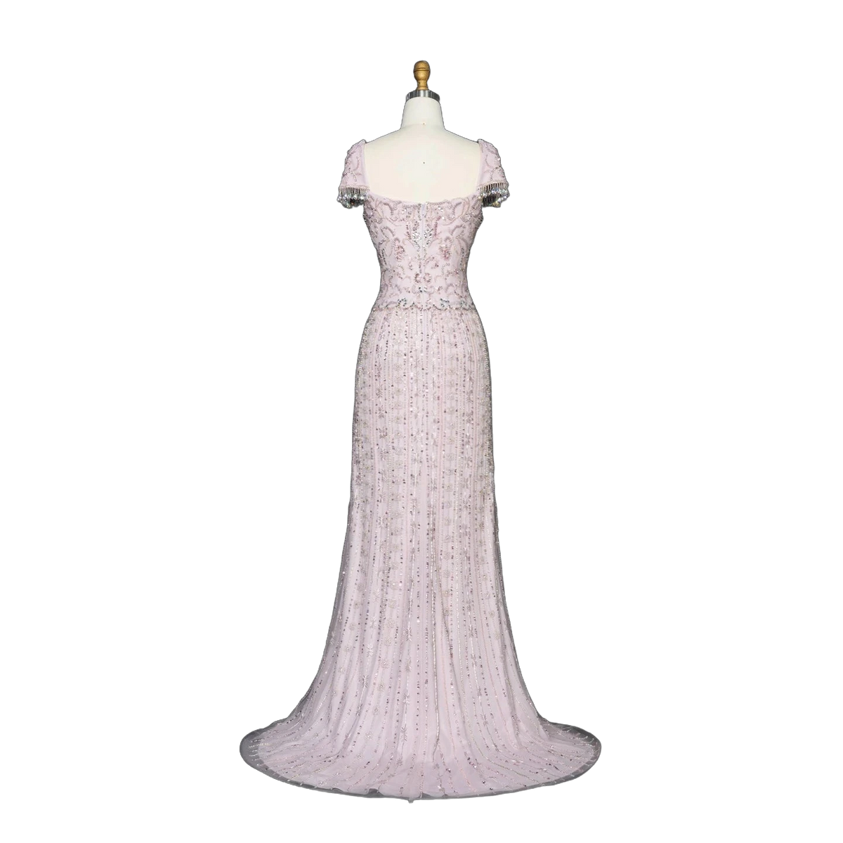The Thuraya – crystal beaded cape sleeve mermaid evening gown | Riviera Couture