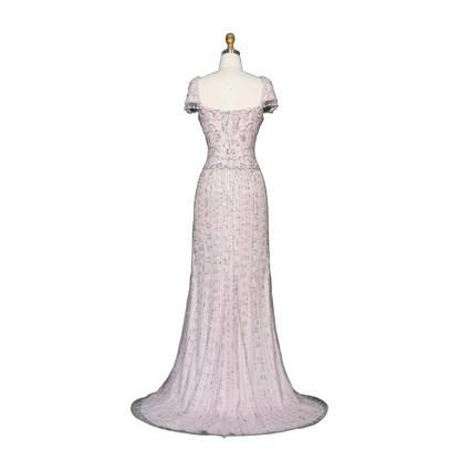 The Thuraya – crystal beaded cape sleeve mermaid evening gown | Riviera Couture