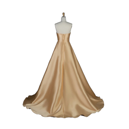 The Asala – gold sequin strapless A-line evening gown with gloves | Riviera Couture