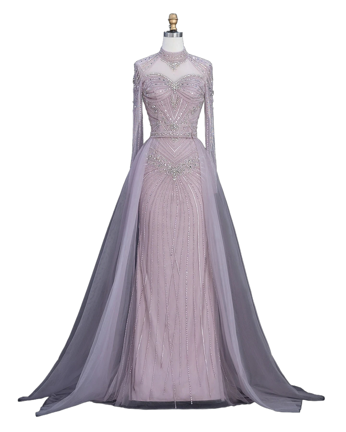 The Ghaida – high neck long sleeve beaded mermaid evening gown | Riviera Couture