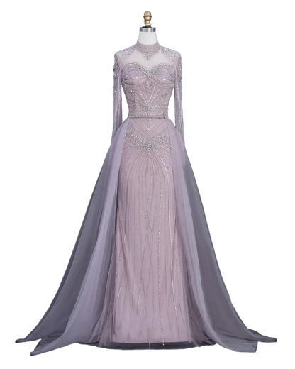 The Ghaida – high neck long sleeve beaded mermaid evening gown | Riviera Couture