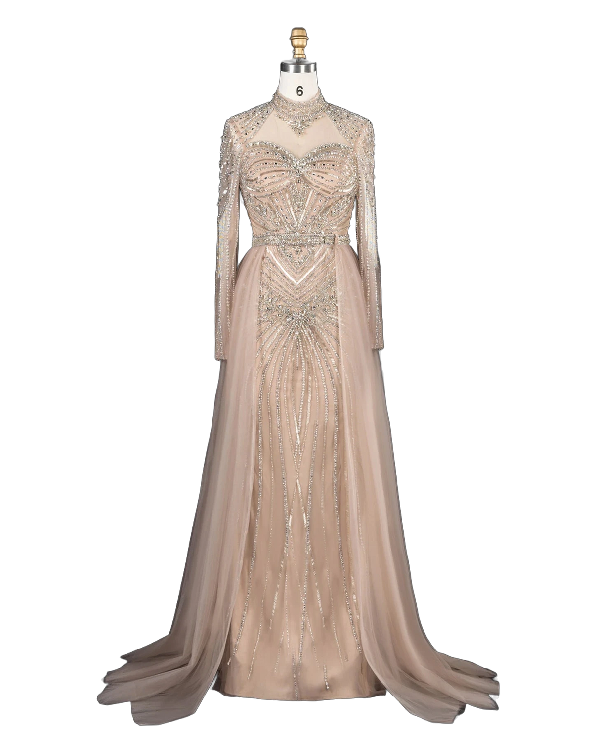 The Ghaida – high neck long sleeve beaded mermaid evening gown | Riviera Couture