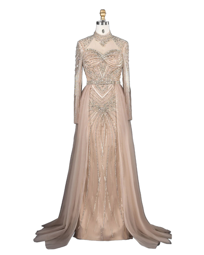 The Ghaida – high neck long sleeve beaded mermaid evening gown | Riviera Couture