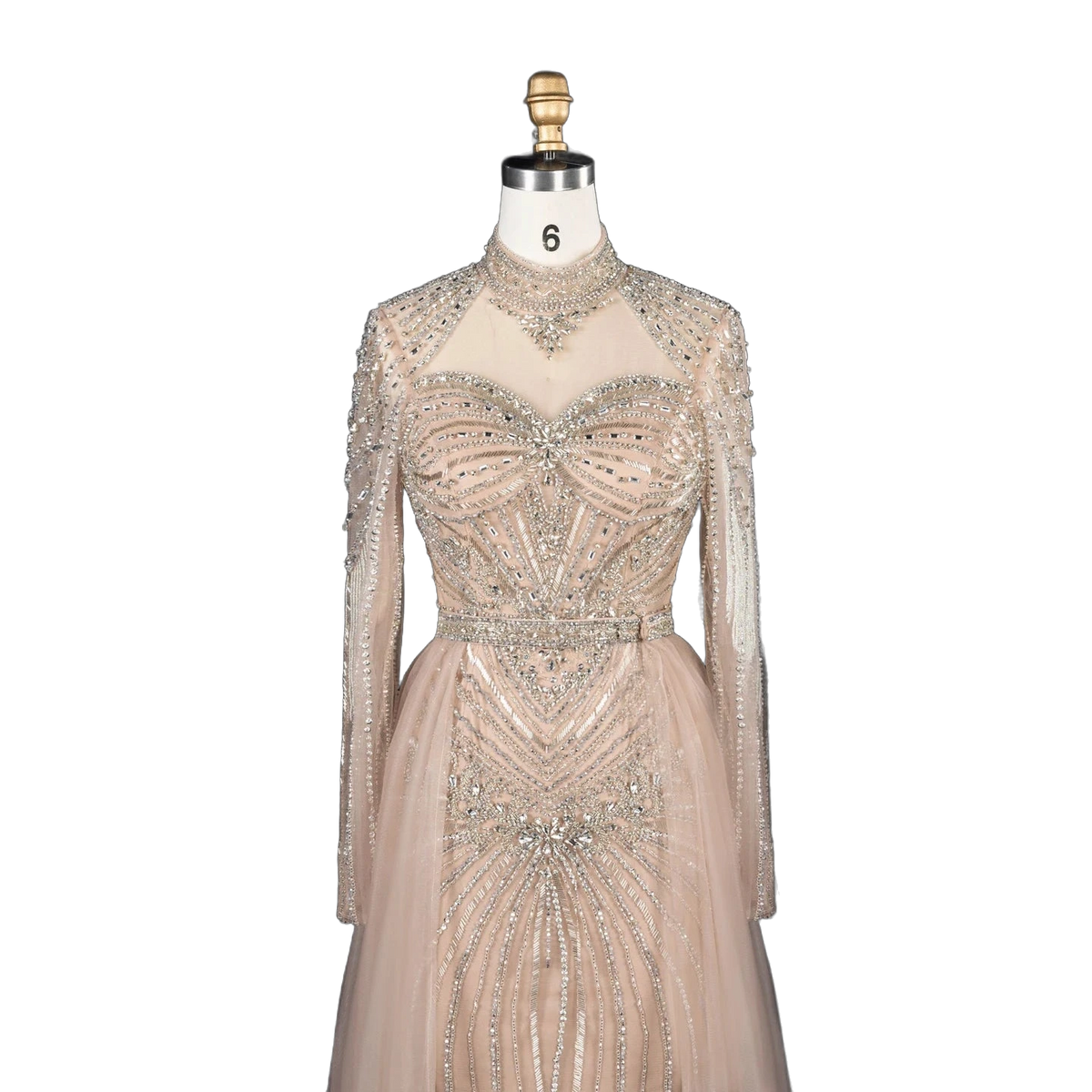 The Ghaida – high neck long sleeve beaded mermaid evening gown | Riviera Couture