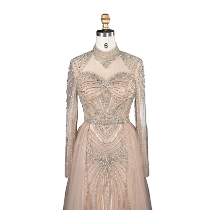 The Ghaida – high neck long sleeve beaded mermaid evening gown | Riviera Couture