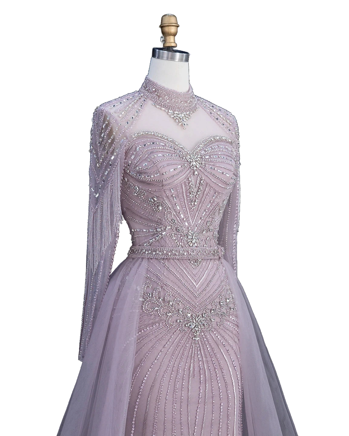 The Ghaida – high neck long sleeve beaded mermaid evening gown | Riviera Couture