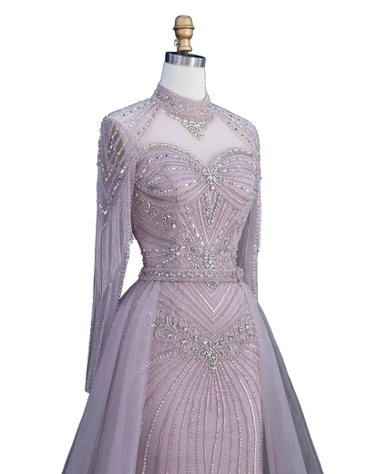 The Ghaida – high neck long sleeve beaded mermaid evening gown | Riviera Couture