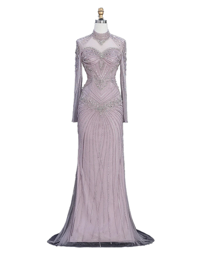The Ghaida – high neck long sleeve beaded mermaid evening gown | Riviera Couture