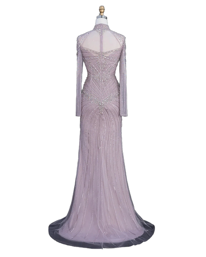 The Ghaida – high neck long sleeve beaded mermaid evening gown | Riviera Couture