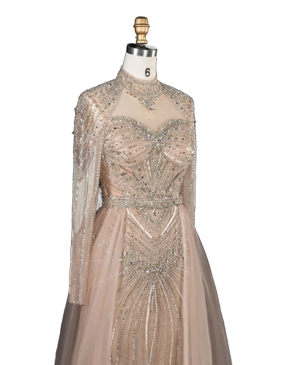 The Ghaida – high neck long sleeve beaded mermaid evening gown | Riviera Couture