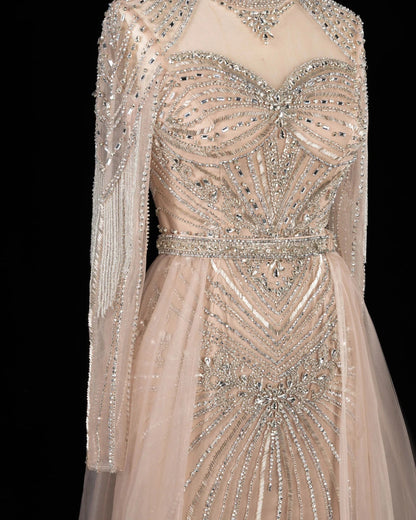 The Ghaida – high neck long sleeve beaded mermaid evening gown | Riviera Couture