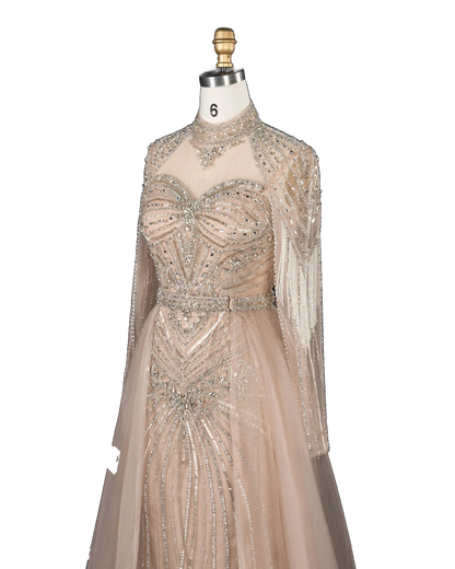 The Ghaida – high neck long sleeve beaded mermaid evening gown | Riviera Couture
