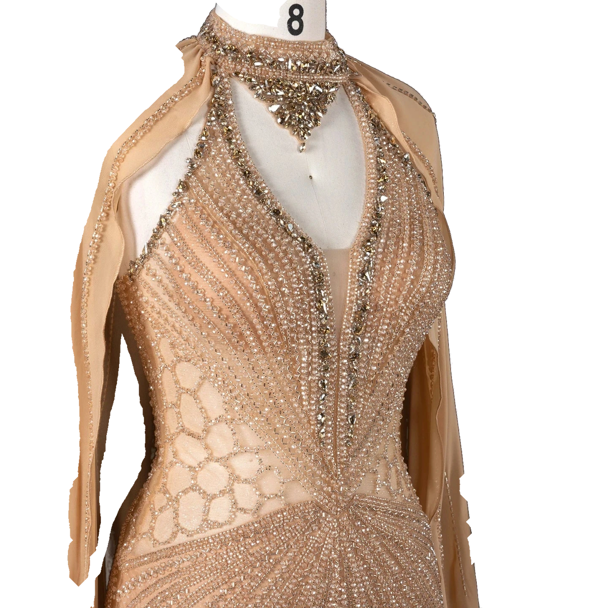 The Sundus – crystal beaded high neck mermaid gown with cape | Riviera Couture