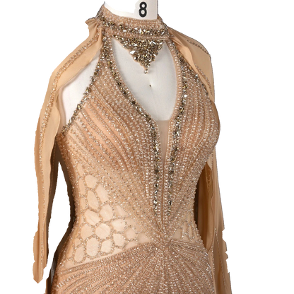 The Sundus – crystal beaded high neck mermaid gown with cape | Riviera Couture