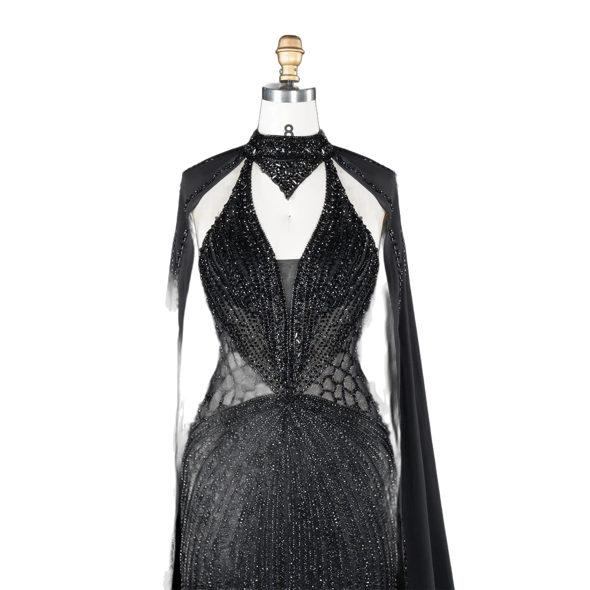 The Sundus – crystal beaded high neck mermaid gown with cape | Riviera Couture