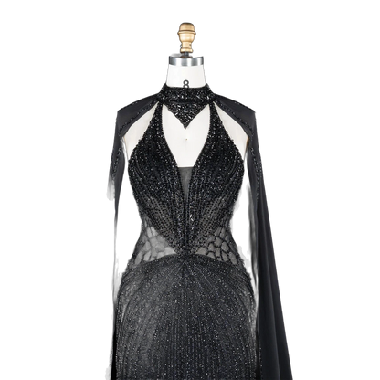 The Sundus – crystal beaded high neck mermaid gown with cape | Riviera Couture
