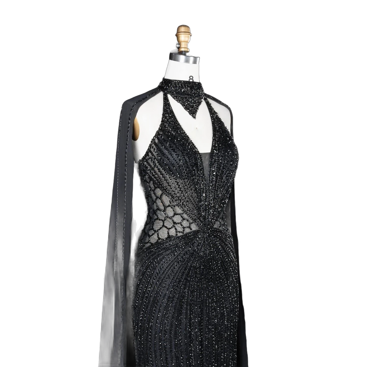 The Sundus – crystal beaded high neck mermaid gown with cape | Riviera Couture