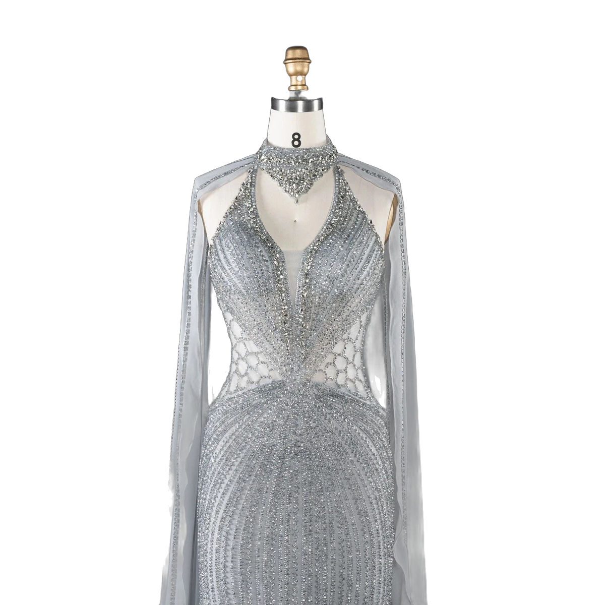 The Sundus – crystal beaded high neck mermaid gown with cape | Riviera Couture