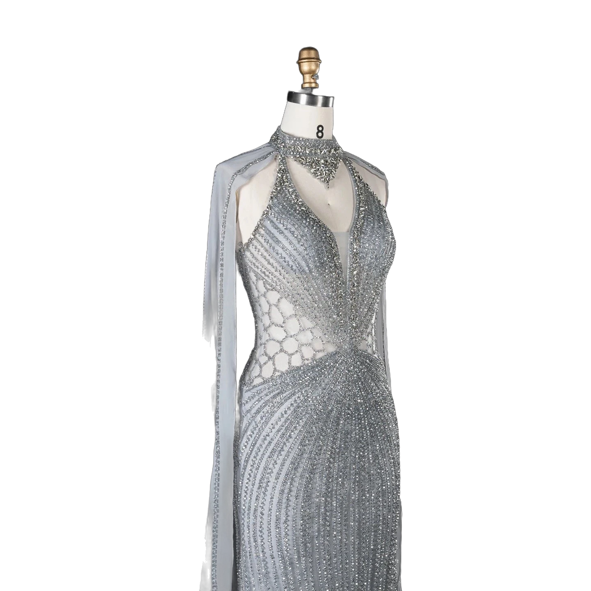 The Sundus – crystal beaded high neck mermaid gown with cape | Riviera Couture