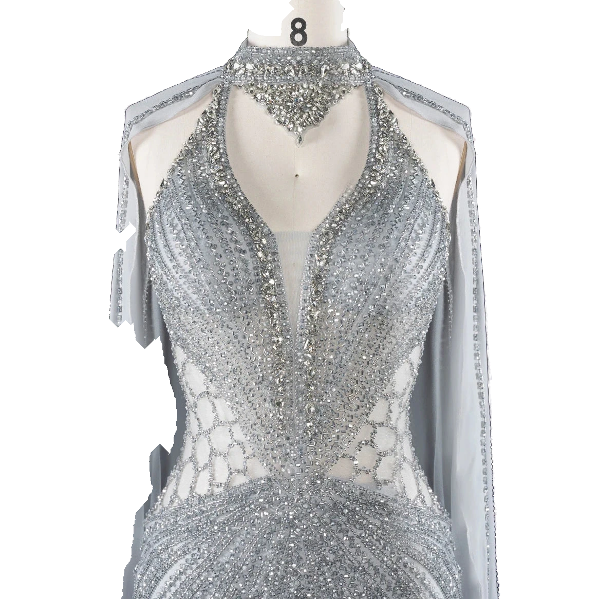 The Sundus – crystal beaded high neck mermaid gown with cape | Riviera Couture