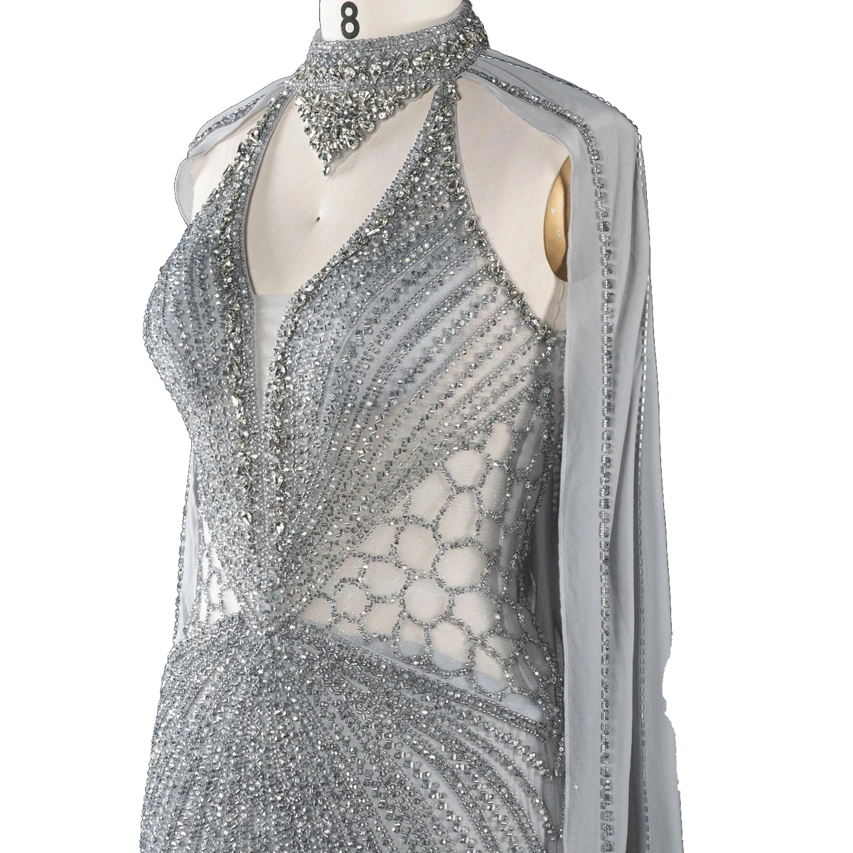 The Sundus – crystal beaded high neck mermaid gown with cape | Riviera Couture