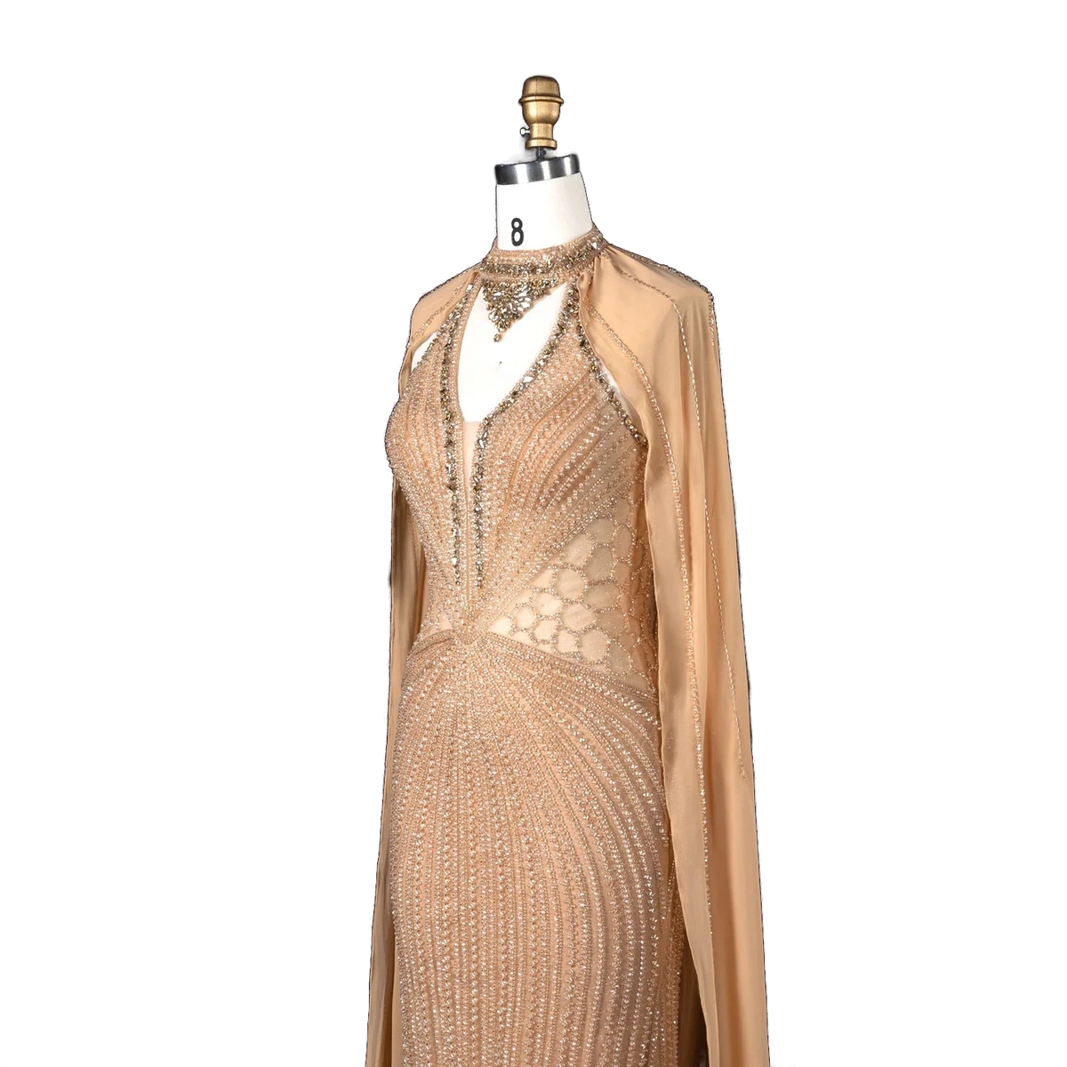 The Sundus – crystal beaded high neck mermaid gown with cape | Riviera Couture