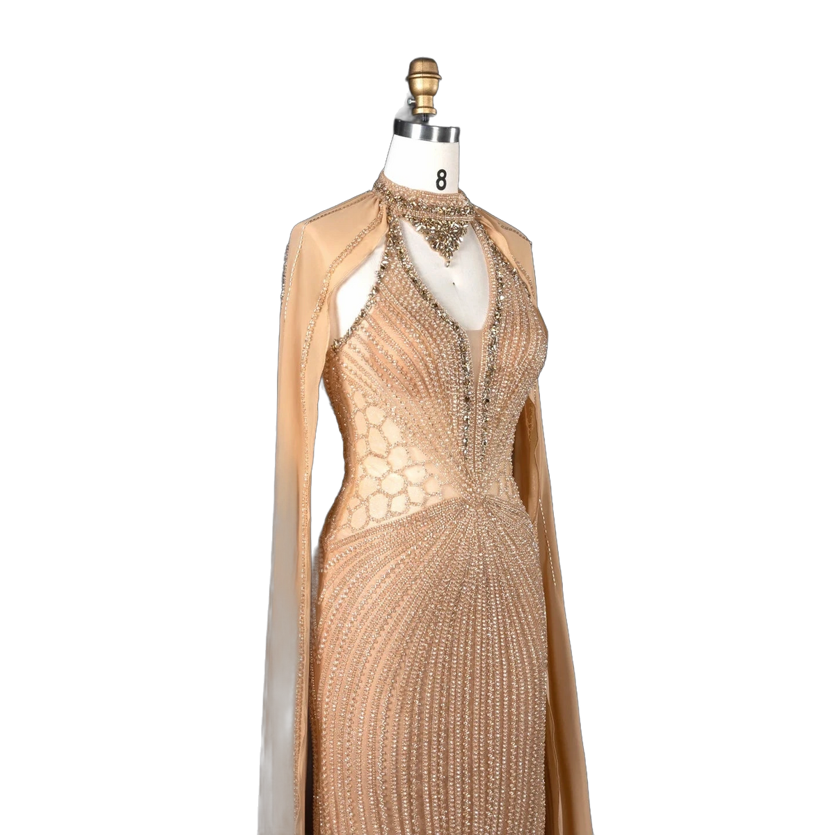 The Sundus – crystal beaded high neck mermaid gown with cape | Riviera Couture