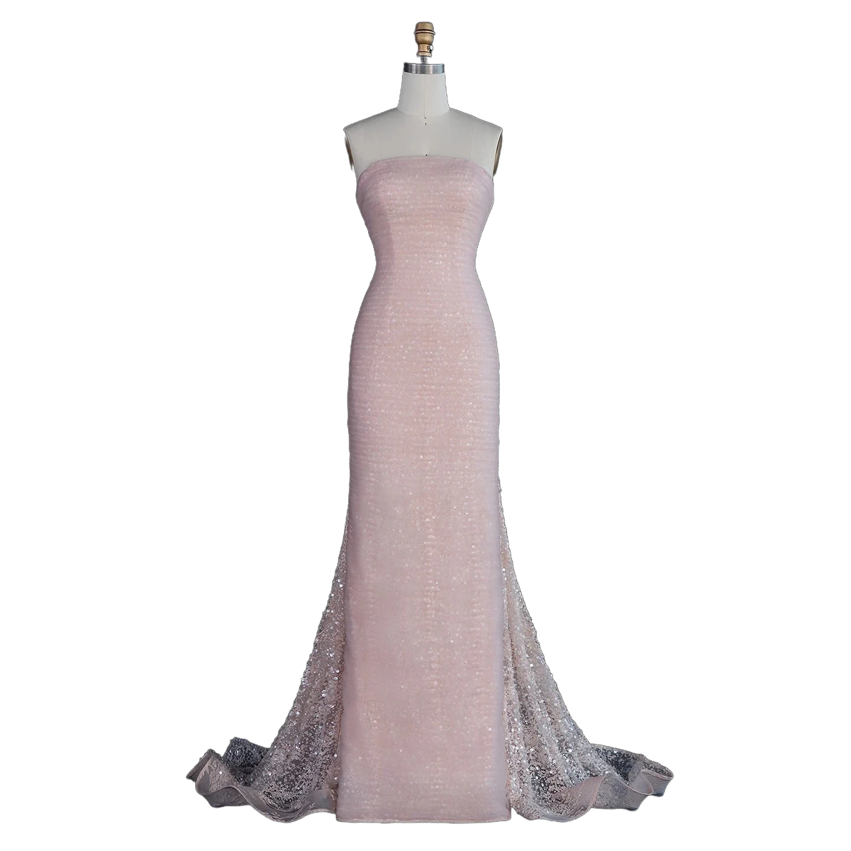 The Rozana – blush pink two-piece cape sleeve evening gown | Riviera Couture