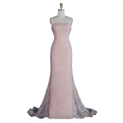 The Rozana – blush pink two-piece cape sleeve evening gown | Riviera Couture
