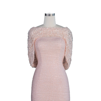 The Rozana – blush pink two-piece cape sleeve evening gown | Riviera Couture