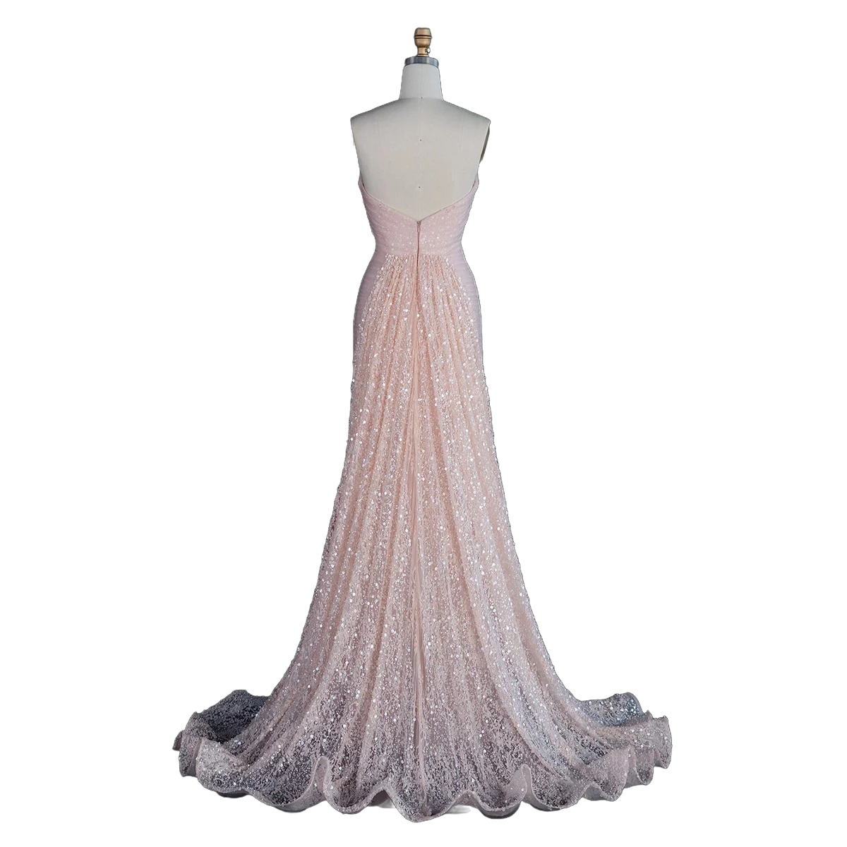 The Rozana – blush pink two-piece cape sleeve evening gown | Riviera Couture