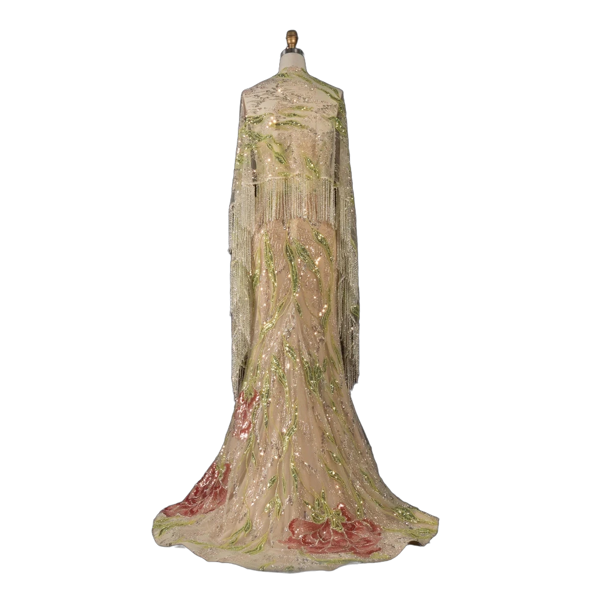 The Sadeem – champagne sequin mermaid evening gown with cape | Riviera Couture