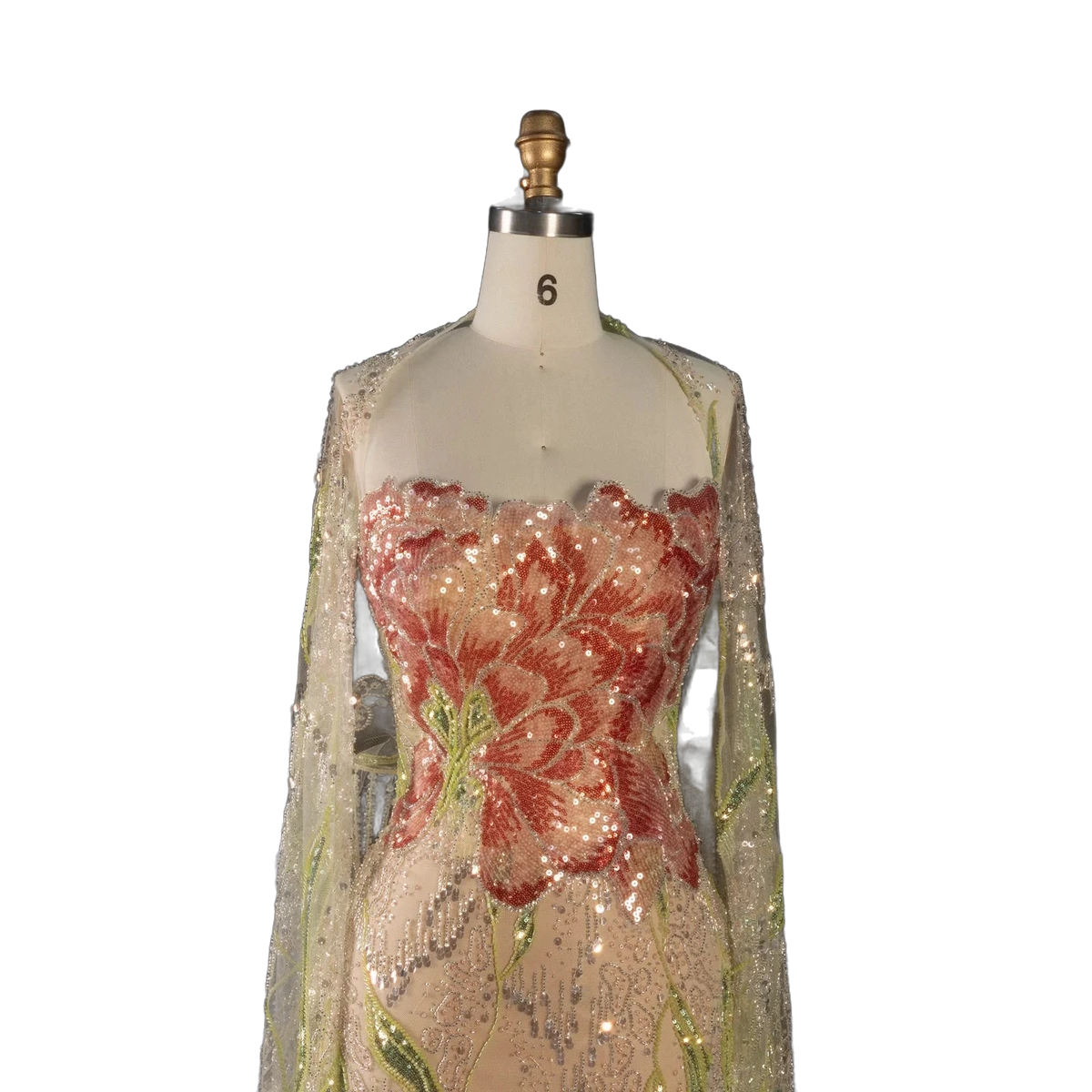 The Sadeem – champagne sequin mermaid evening gown with cape | Riviera Couture