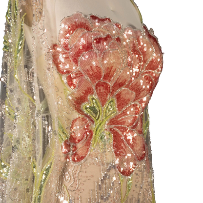 The Sadeem – champagne sequin mermaid evening gown with cape | Riviera Couture