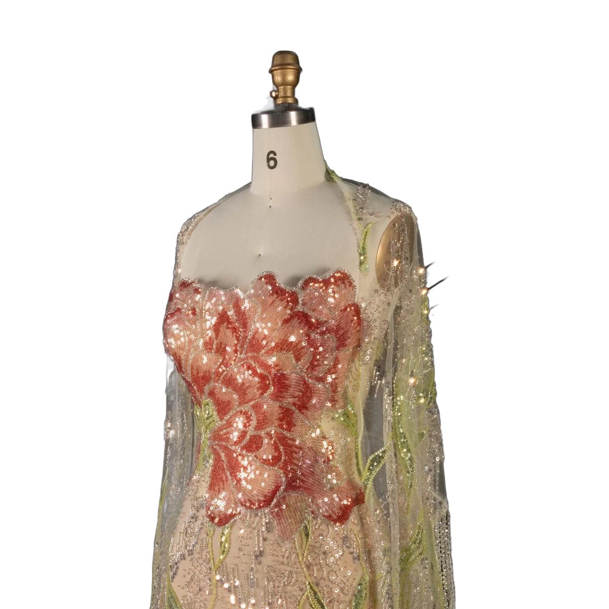 The Sadeem – champagne sequin mermaid evening gown with cape | Riviera Couture